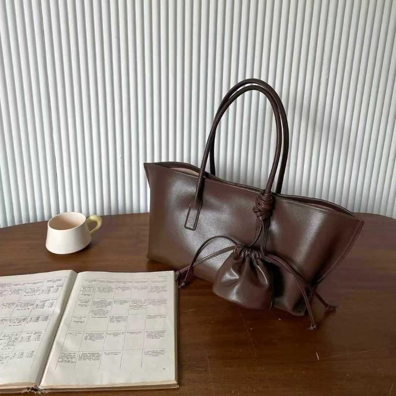 

Brand 3in1 Women s Tote Bag Genuine Leather Large Capacity Horiztal Shoulder Bag Trend Versatile Handbag Simple Travel Shopper 35x14x20cm кавовий