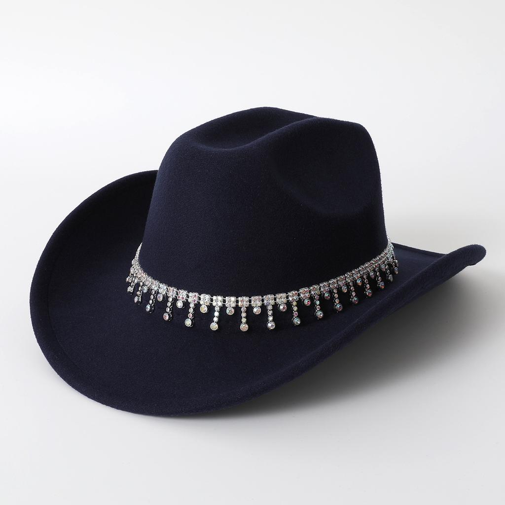 European and American Colored Diamonds Western Cowboy Top Hat Men and Women Travel Casual Top Hat Party Jazz Hat Outdoor Horseback Riding