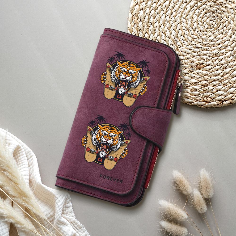 Tiger Printed Fashion Long Wallet Large Capacity Casual PU Purse for Daily Use