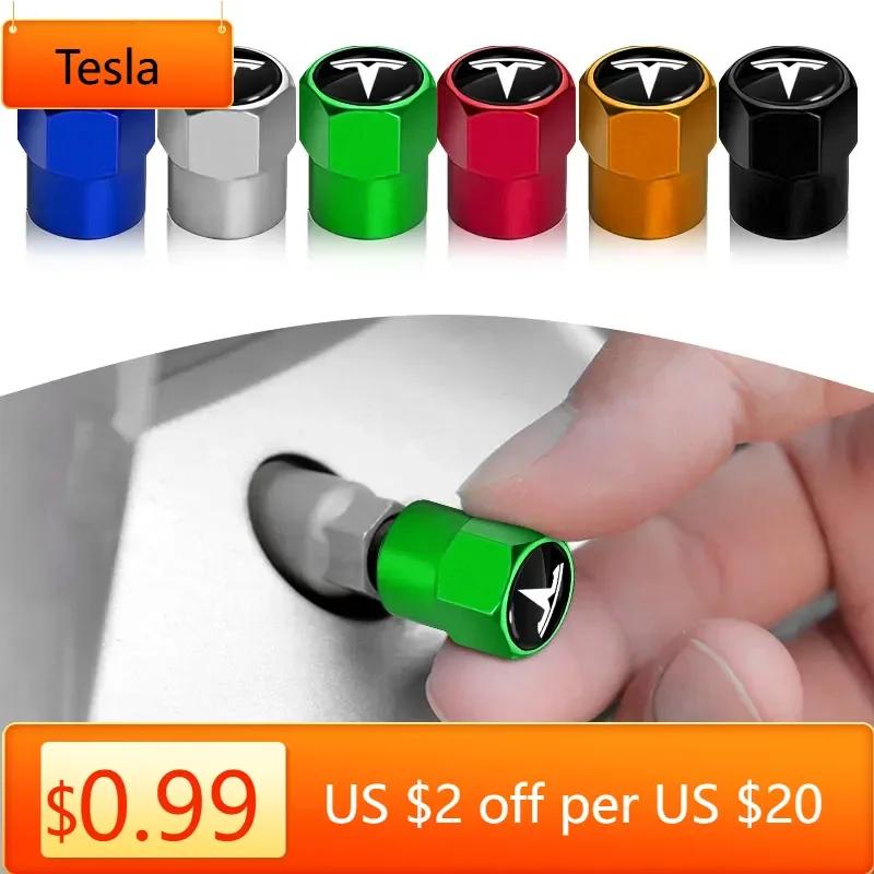 Car Sticker Tesla 4Pcs Car Tire Valve Caps Emblem Metal Cap Case Car Styling for Tesla Model 3 2021 S X Y Style Roadster Invader