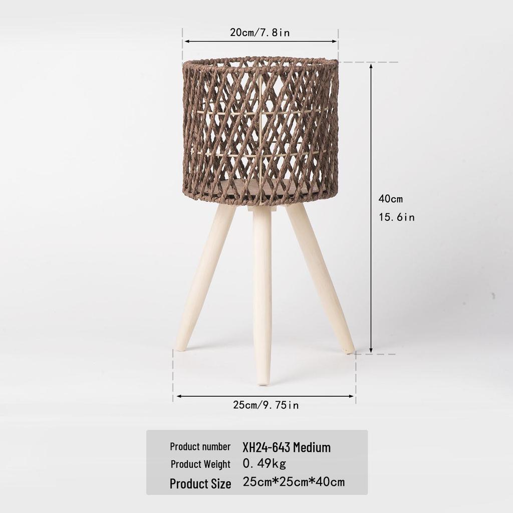 Nordic Rattan Woven Plant Stand - Handmade High-Leg Wooden Flower Pot for Indoor/ Balcony/ Living Room.