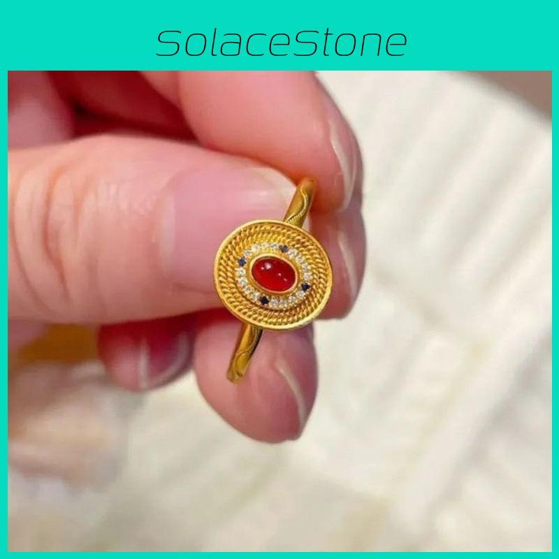 Retro Inspired Open Copper Ring For Women Featuring Stunning Red Agate Inlay Perfect For Everyday Style