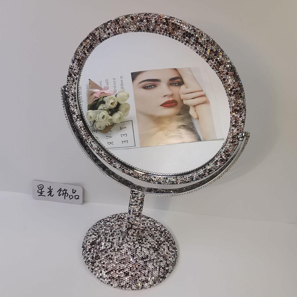 Shiny High-end Diamond Makeup Mirror Creative Rhinestone Mirror Rotatable Girl's Room Desktop Makeup Decoration Round Mirror