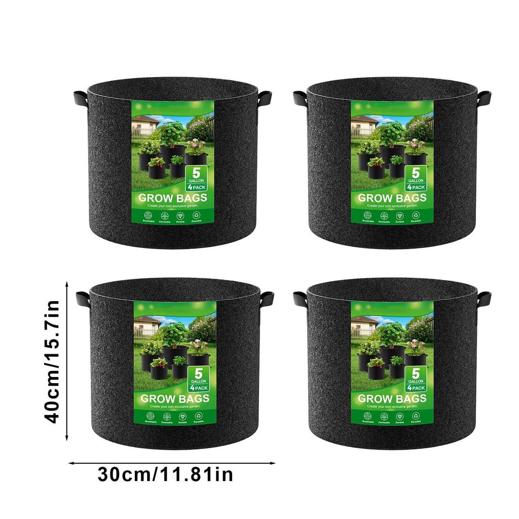 5/10/15 Gallons Plant Grow Bags 4pcs Thickened Non-Woven Fabric Pots Portable Planter Pot Growing Bag For Planting Vegetable