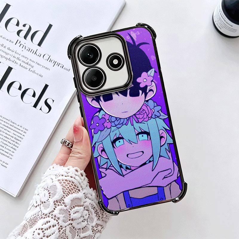 O-Omori Cartoon Game Plating Phone Case For Xiaomi Redmi Note 14 15 Pro Plus 13 12 11 11S 11T 10 9S 9 5G Anti-Fall Airabag Cover