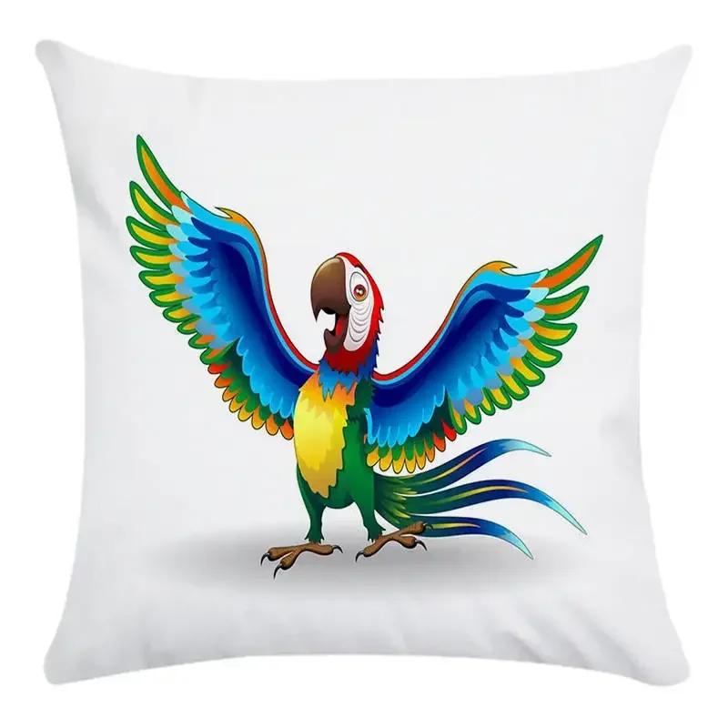 Customizable Colorful Style Decorative Throw Pillow Cover Parrot Bird Polyester Sofa Pillow Cover