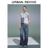 UR Women's Patchwork Plaid Ruffle Wide-Leg Denim Pants