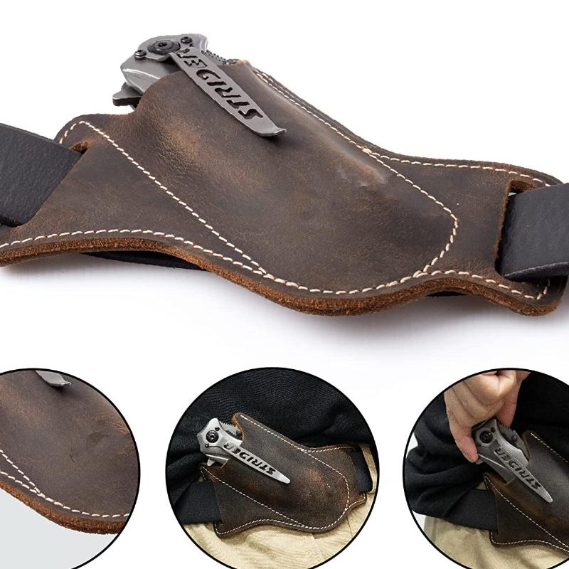 

1Pc Sheath Cover Pants Protector Bag Cowhide Fold Knife Leather Sheath Scabbard Straight Pocket Knife Cover Bag Outdoor Tool чорний
