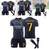 2324 Real Madrid Blue Away Jersey 10 Modric 7 Vincius 5 Varane Football Kit
