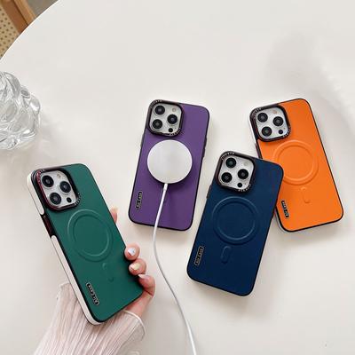 Étui de téléphone mince en cuir uni pour iPhone 16 15 14 13 12 Pro Max Coque hybride antichoc en TPU Housse de protection magnétique sans fil pour chargement