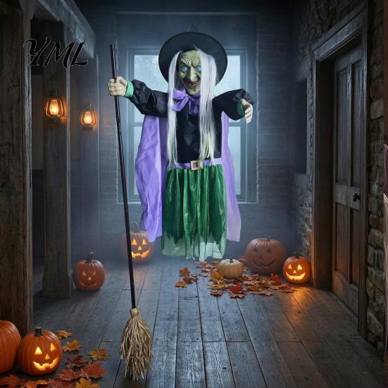 Sound Activated Party Prop 200cm Halloween Flying Witch with Scary Sounds & Glowing Eyes, Floating for Lawn Creepy Garden Yard Lawn, Haunted