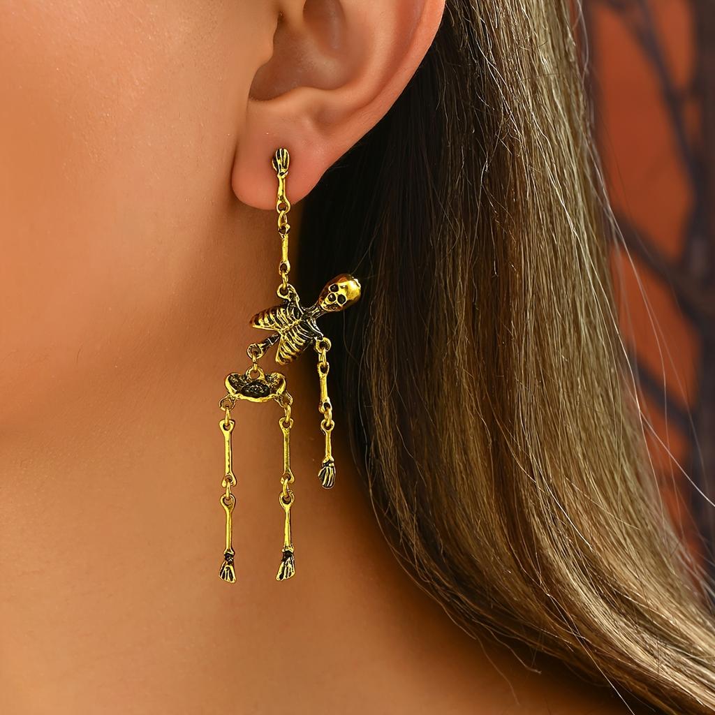 [Vintage Skull Earrings] Silvery Plated Gothic Punk Skull Dangle Earrings | Vintage Style for Women, Stainless Steel Posts, Perfect for Daily Wear & G