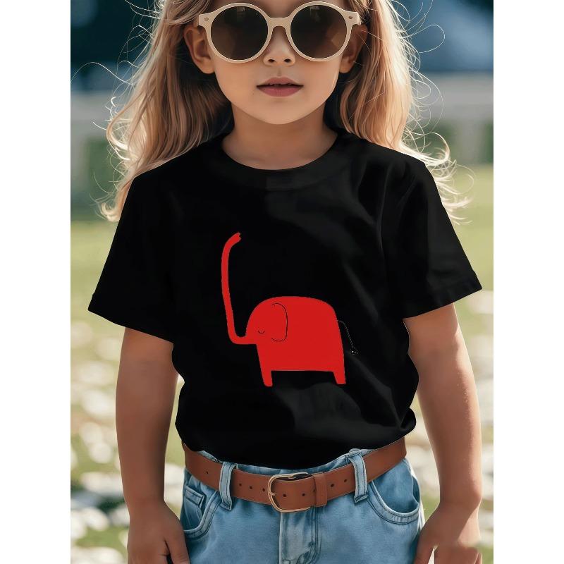 

European sizes A Soft And Breathable Short-Sleeve T-Shirt Featuring a Red Elephant Sketch Print, Perfect for Casual Wear 98cm чёрный