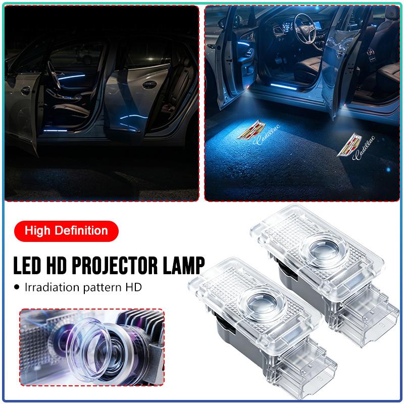 2 peças Acessórios para Carro Luz de Boas-vindas LED HD Lâmpadas Projetoras de Porta de Carro Para Cadillac Escalade Tiburon Deville Seville XT5 XTS CTS BLS SLS DTS SRX