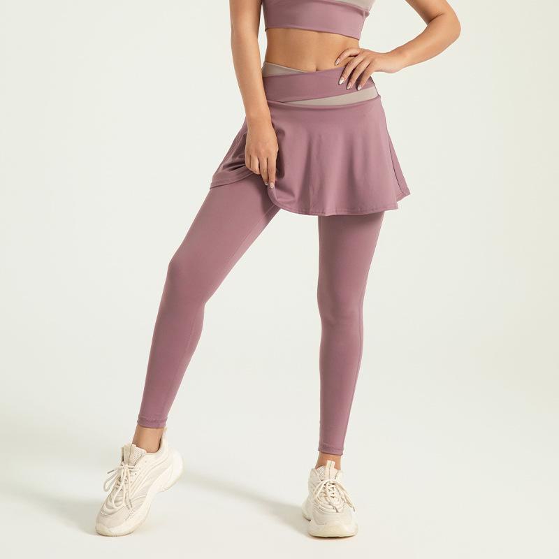 High Waist Color-Blocked Anti-Exposure Yoga Pants with Nude High Elasticity