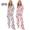 Dames Champagneflaske Pyjamassett Langermet Knappelukking Skjorte Og Bukser Nattøy Sett Casual Vinglass Trykk 2 Deler Hjemmeklær Sett