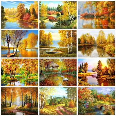5D fai da te diamante ricamo albero paesaggio arte strass artigianato pittura diamante lago ricamo autunno decorazione