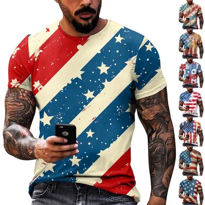 Independence Day Print - Men's Printed Casual Round Neck Short Sleeved T-shirt
