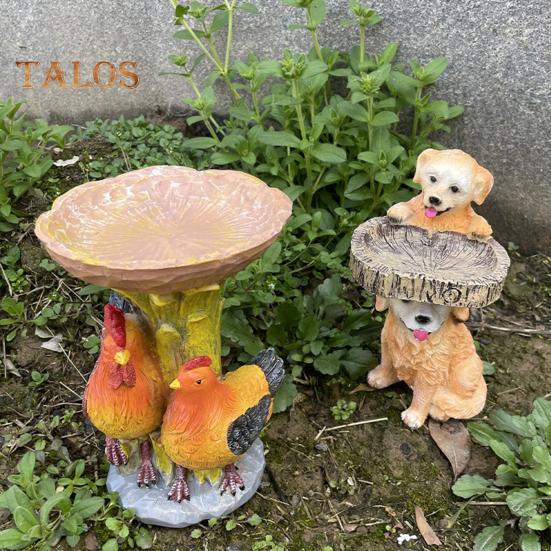 Hagefugl Mater Resin Statue Utendørs Terrasse Gård Plen Frittstående Eventyr Trehus Dyreskulptur Ornament Fuglebad Skål Vanning Fôring