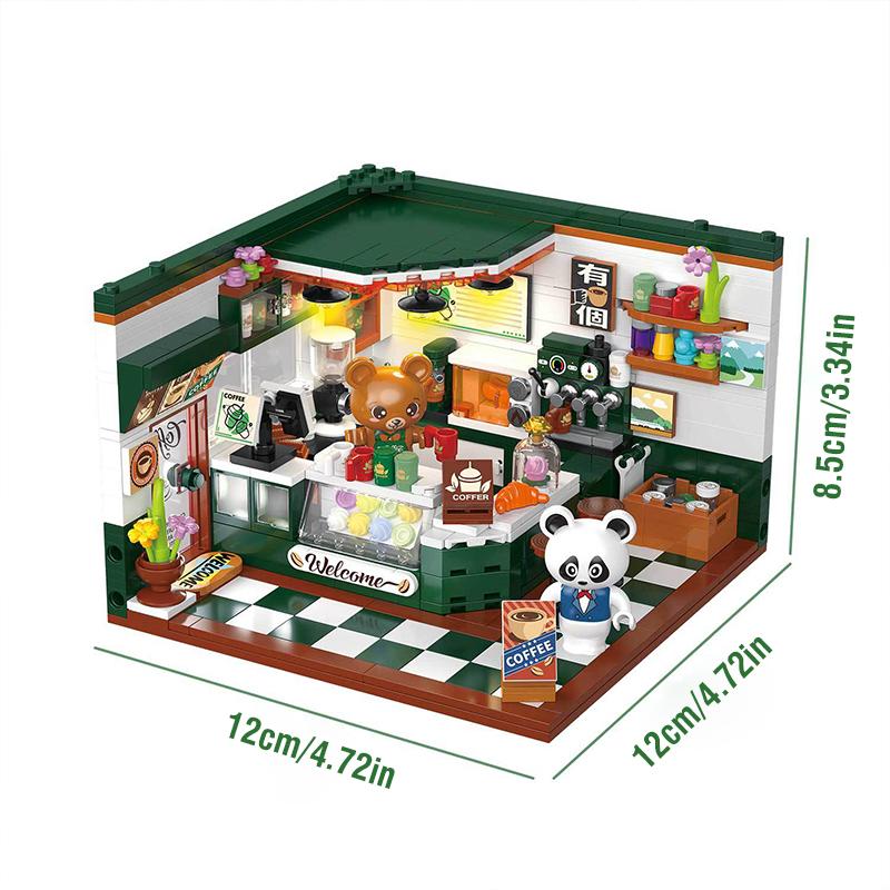 Mini City Street View Coffee Shop Bar Hair Salon Blocks Bricks Creative 3D Puzzle Room Model Toys Friends Children Birthday Gift