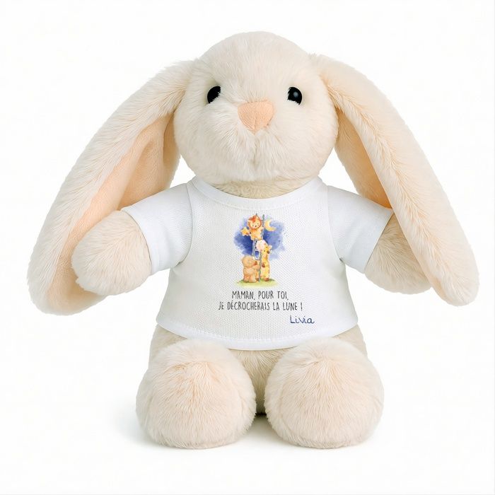 Planetee Peluche Lapin Bébé Doudou Message Maman Lune Prénom Livia Cadeau Naissance Nouveau-Né Baby Shower
