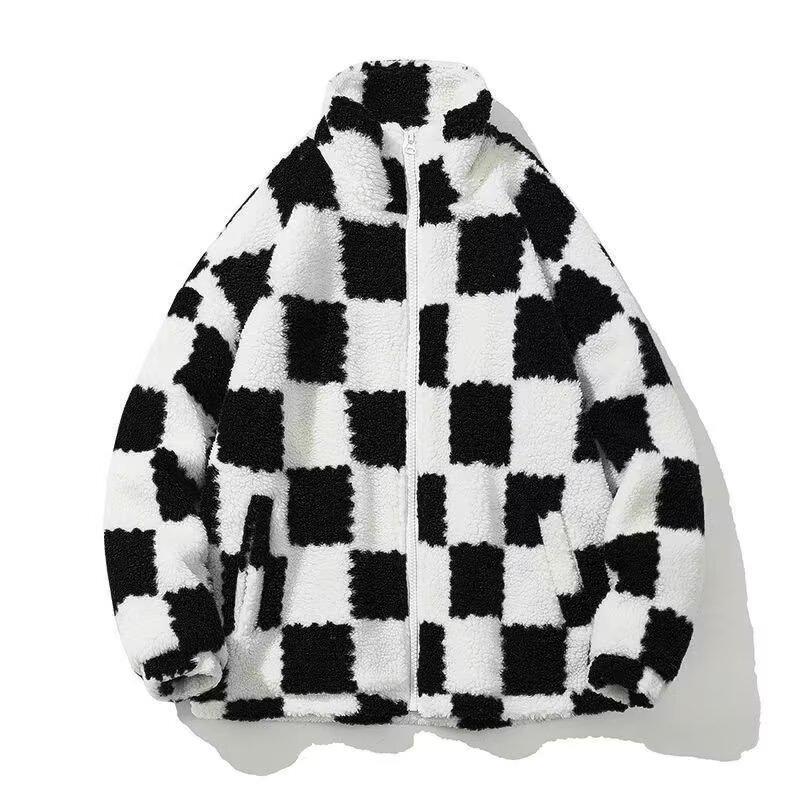 2025 Men's Korean Style Checkered Lambswool Coat for Autumn/Winter: Loose, Versatile, High-End Warmth