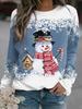 Women's Christmas snowman print long sleeved casual loose T-shirt women