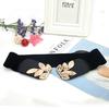 Women's Elastic Stretch Waist Belt Wide Decorative Leaf Pattern Adjustable Cinch Band for Dresses Tops and Tunics
