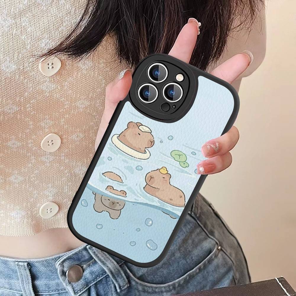 Cute Capybara Leather Phone Case For IPhone 15 14 13 Pro Max 12 11 16 Plus Phone Cover