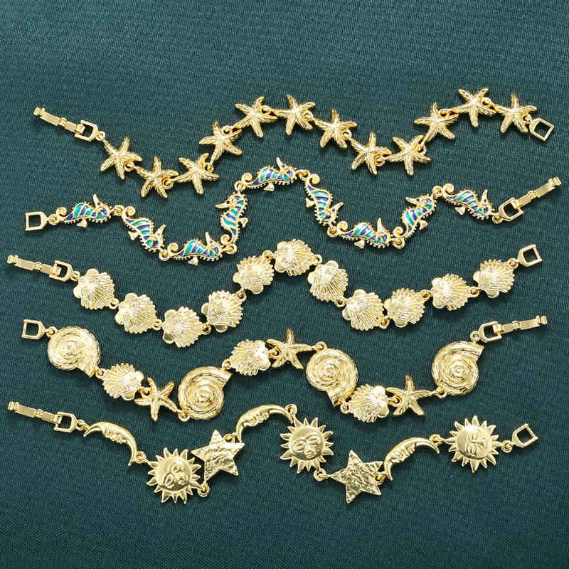 Vintage Starfish Seahorse Shell Splicing Bracelet Personalized Bohemian Wind Sun Moon Star Jewelry Vl667