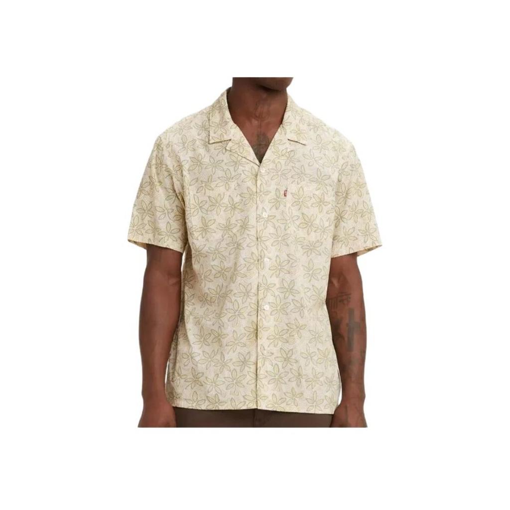 Levis Classic Camp Shirt Floral Print Button Down Long Sleeve Shirt Men shirts Beige 219760047