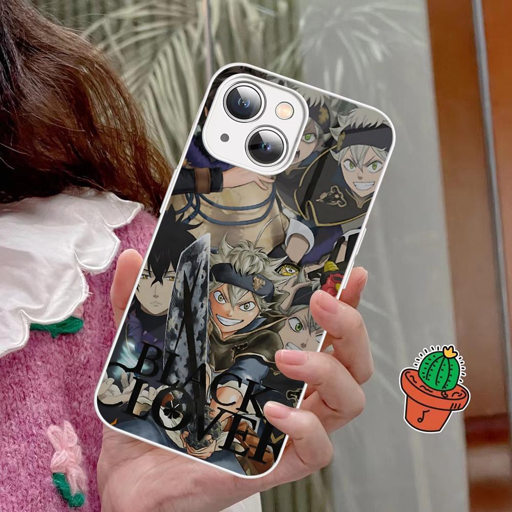 Black Clover Phone Case Tempered Glass For Iphone 14 13 12 11 Pro Mini XS MAX 14Plus X XS XR Fundas