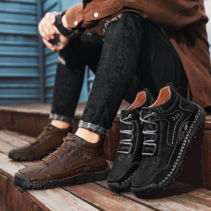 Plus Size 39-48 Men Handmade Plush Lined High Top Casual Shoes Warm Comfortable Casual Footwear For Autumn Winter