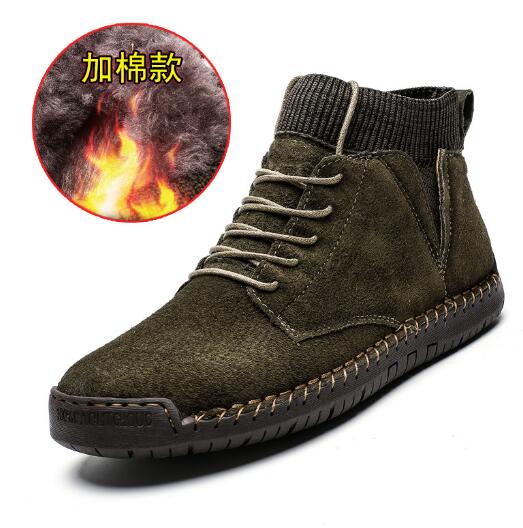 Autumn winter men's leather boots plus fleece men's suede outdoor casual shoes high-top snow boots sapatos masculinos D582