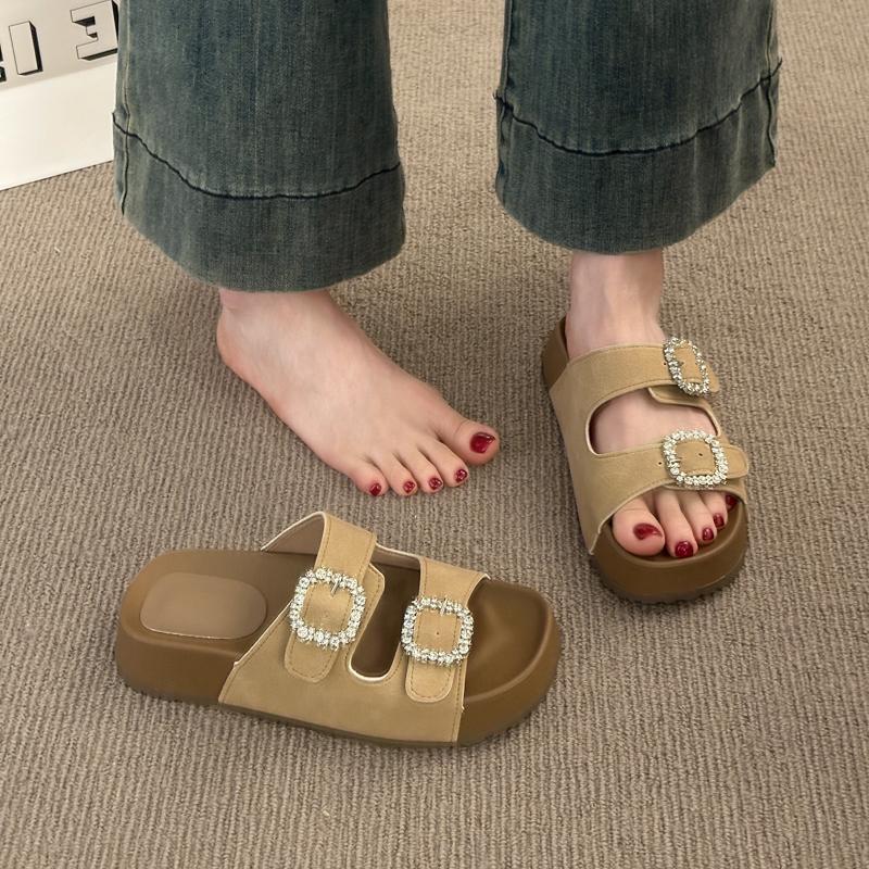 Fashion 2025 Crystal Women's Flats Slippers Fashion Platform Sandals New Summer Shoes Casual Beach Flip Flops Walking Shoes