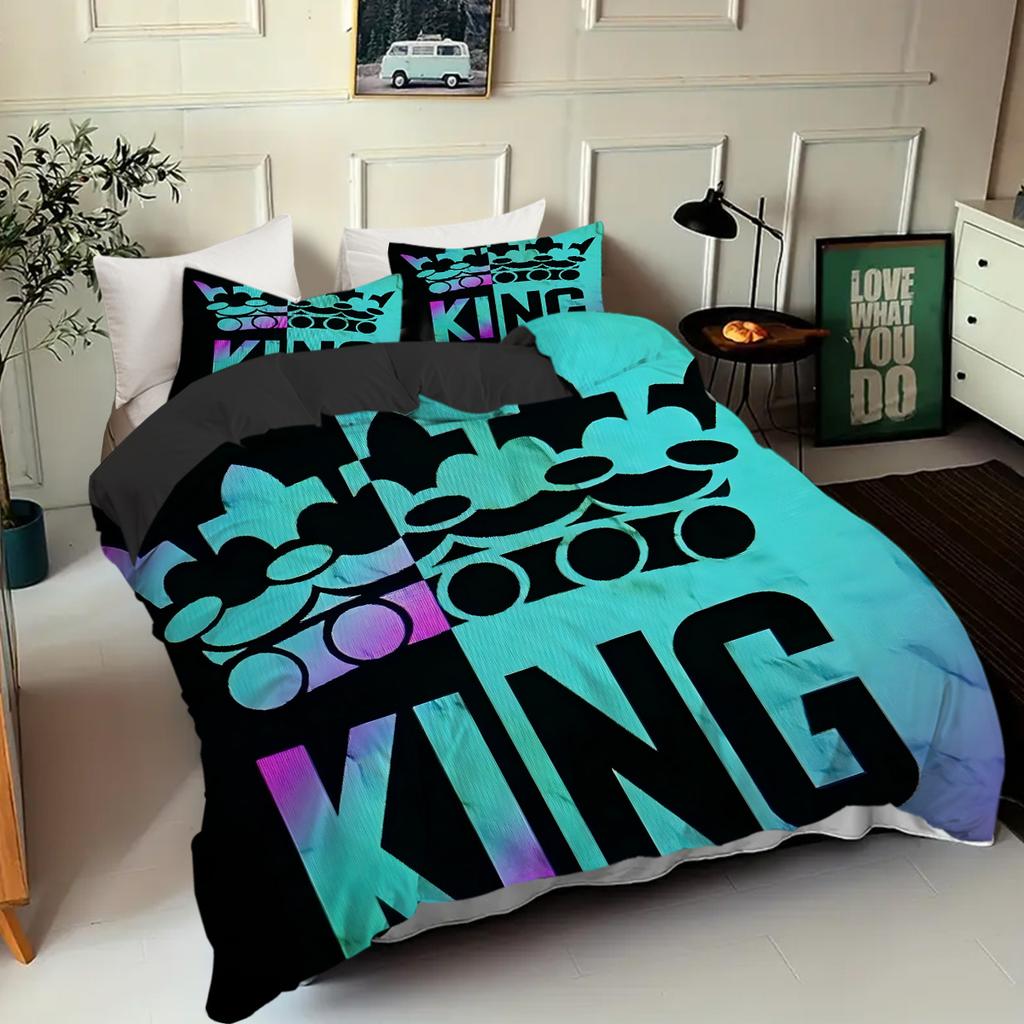 King'S Crown Pattern 3D Printed Bedding Cover Black Color Style Duvet Cover For Teens Adults Polyester Quilt Cover Pillowcase