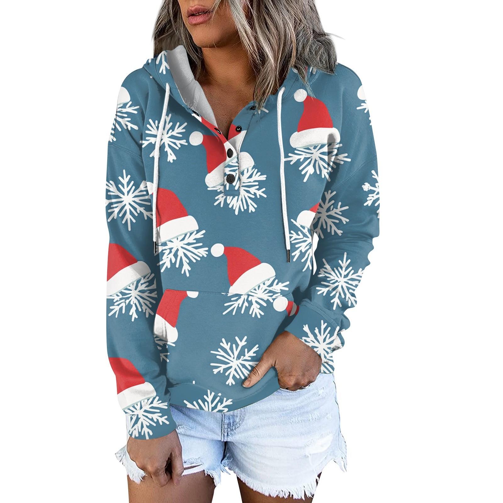 

Женские повседневные модные принты с длинным рукавом на пуговицах пуловеры с капюшоном толстовки XL