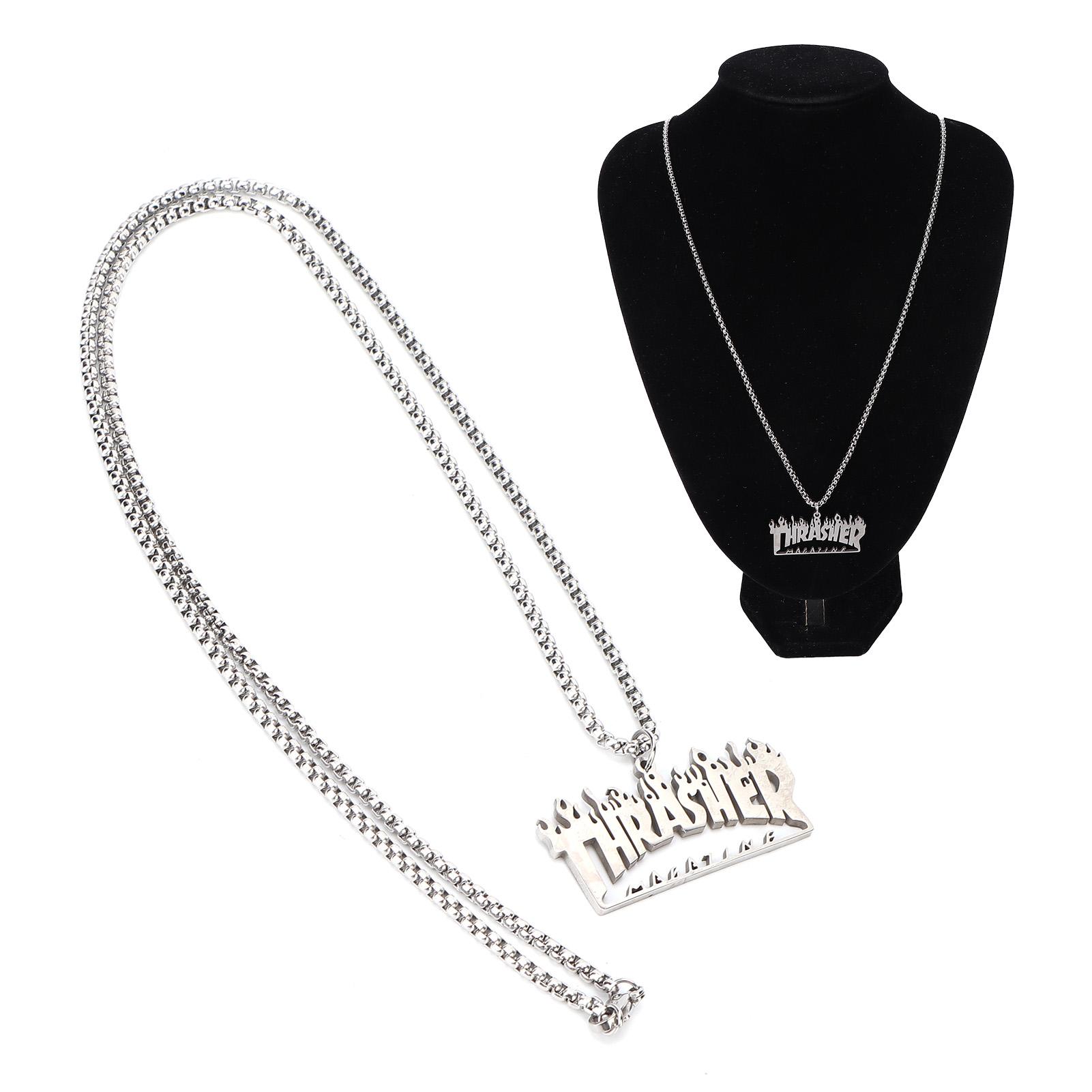

Men s Link Chain Punk Titanium Steel Flame Letter Design Pendant Neck Accessories for Men