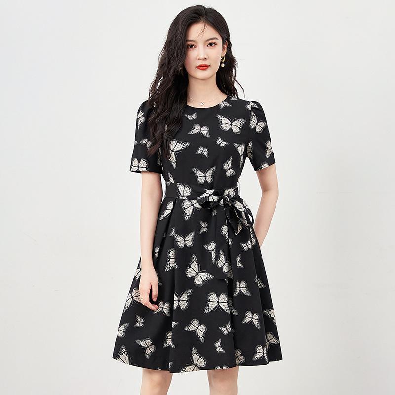 

2024 Summer Elegant Butterfly Print Dress for Women Medium чёрный