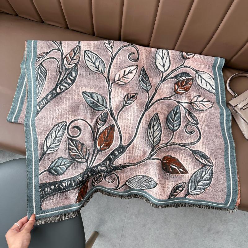 Autumn and Winter Retro Leaf Mother Scarf Imitation Cashmere Jacquard Four Shuttle Scarf Women's Warm Thickened Scarf Shawl