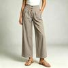 Women Casual Elastic Waist Wide Leg Pants High Waist Straight Leg Trousers with Button Detail and Side Pockets for Everyday Wear