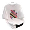 Trendy Women's Cartoon Print Round Neck Short Sleeve T-shirt - 2026 Summer Loose Korean Style Casual Top