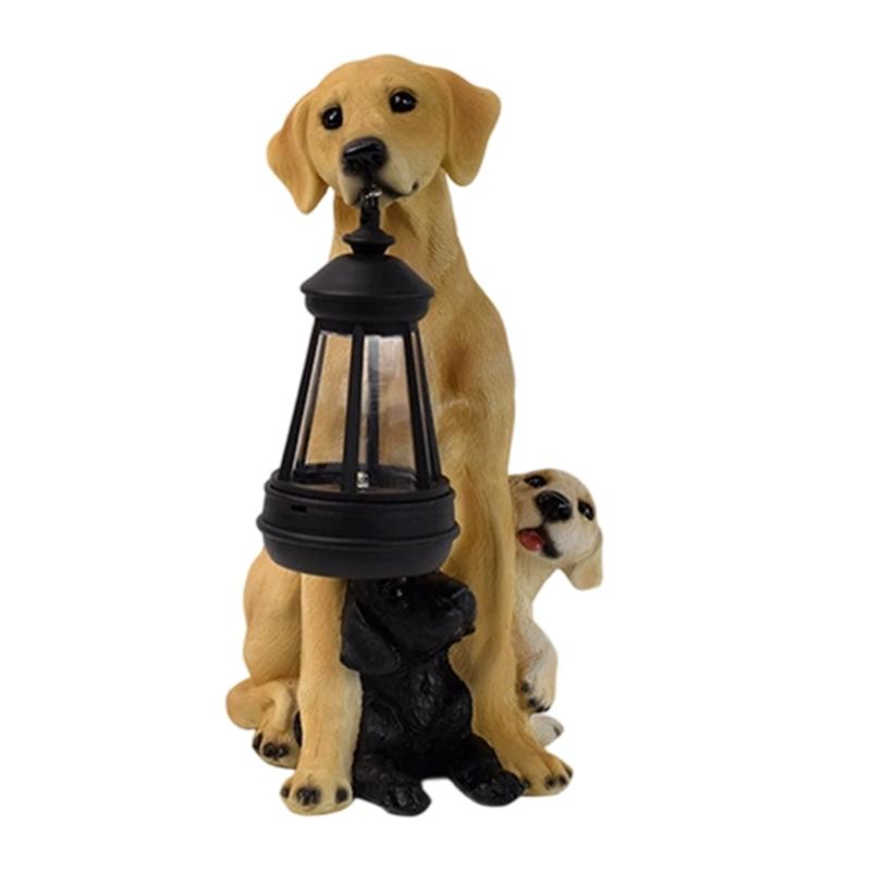Dog Garden Statue with Hanging Light, Resin Outdoor Display Accent for Porch Lawn and Entryway Presentation Piece
