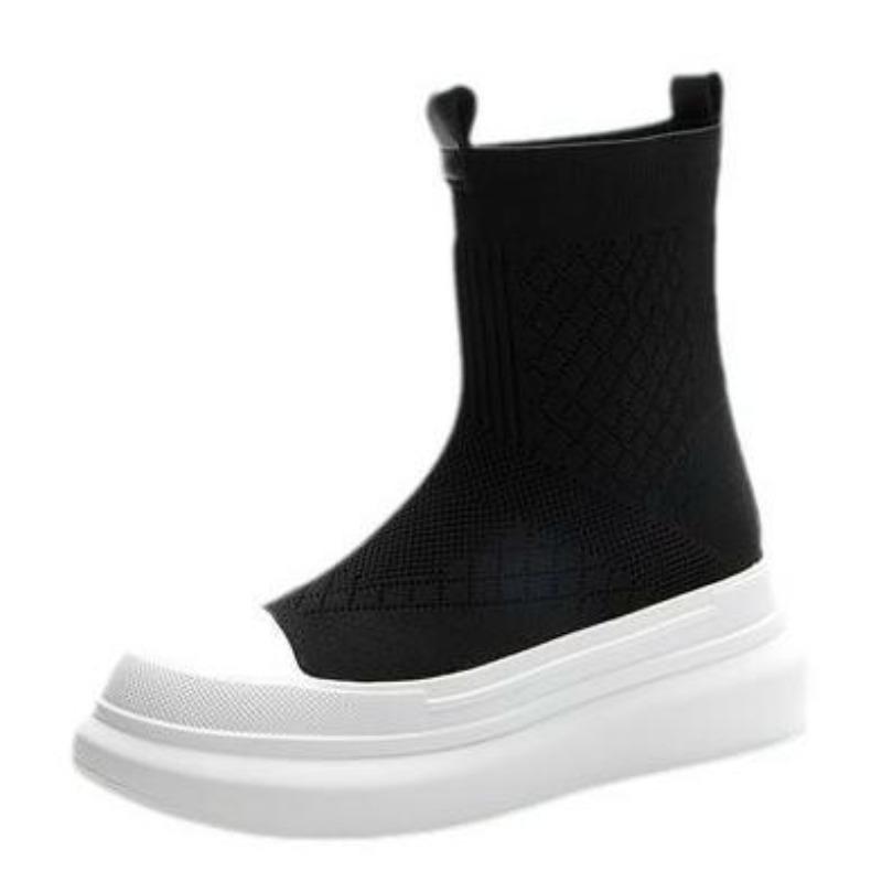 Fashion Casual High on Platform Shoes for Women Spring Autumn Ankle Boots Stylish Korean Designer Stretch Knitted Slip On Woman Footwear
