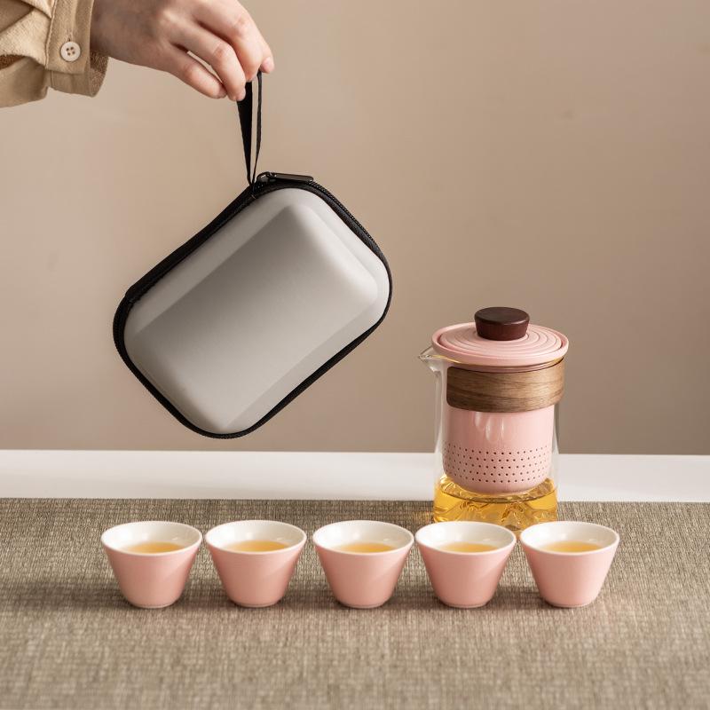 High-end travel tea set Portable anti-scalding hand grab glass teapot Kuaike cup Kung Fu souvenir business gift