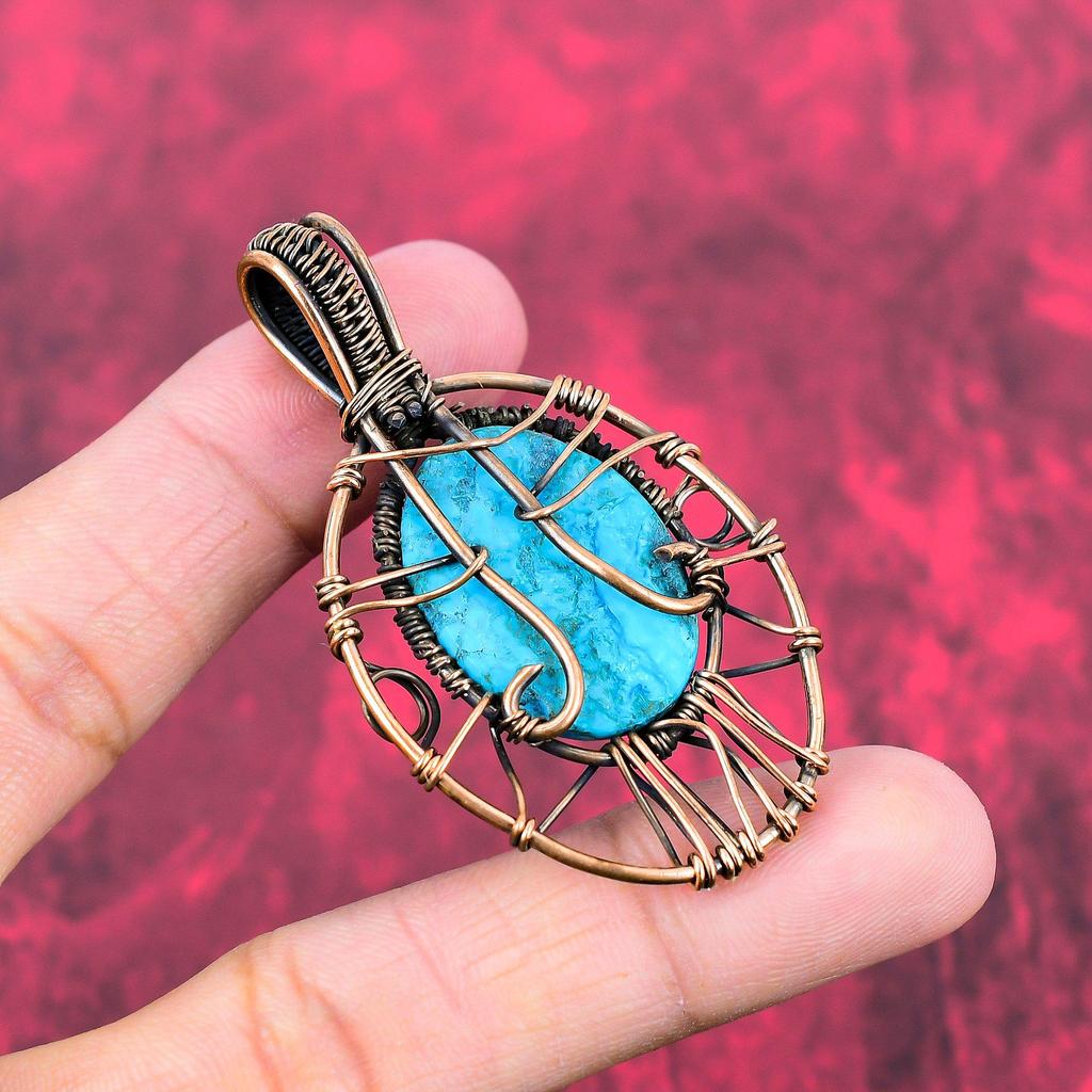 Tree Of Life Tibetan Turquoise Pendant Copper Wire Wrapped Jewelry Real Gemstone Pendant Handmade Copper Pendant Wire Wrap Pendant  For Gift