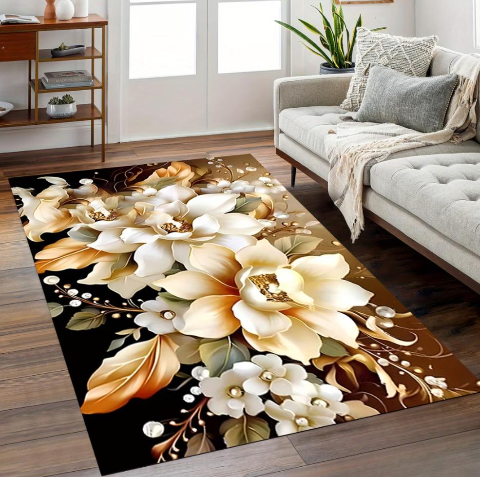 

Area Rugs Floor Carpet Mat Luxury Floral Flower Pattern Non Slip Soft Plush Floor Mat for Living Room Bedroom Kitchen Home Decor 40x60cm