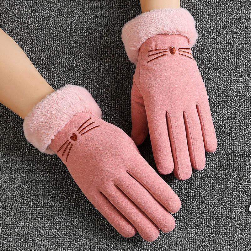 Autumn and Winter Warm Gloves for Women with Thickened Fleece Edges Outdoor Cycling and Driving Sports Touch Screen Fleece Gloves
