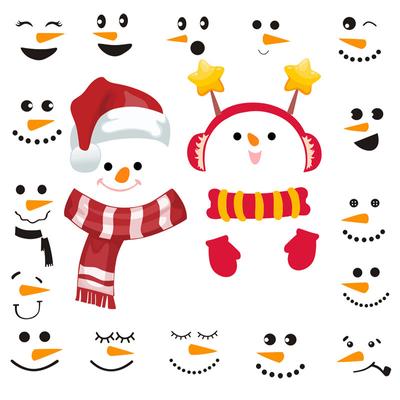 Christmas Wall Sticker, Snowman Expression, Refrigerator Door Sticker, Self-adhesive PVC Decorative Cartoon Sticker
