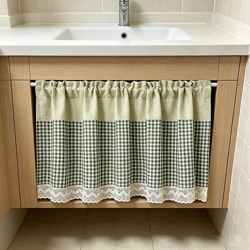 1 STKS Amerikaanse Platteland Groen Semi-verduisterend Cafe Gordijn Klassiek Geruit & Beige Haakwerk Kant Klein Gordijn Voor Woonkamer Keuken W100 x H60cm 1Piece&S Rod Pocket&1 panel groen